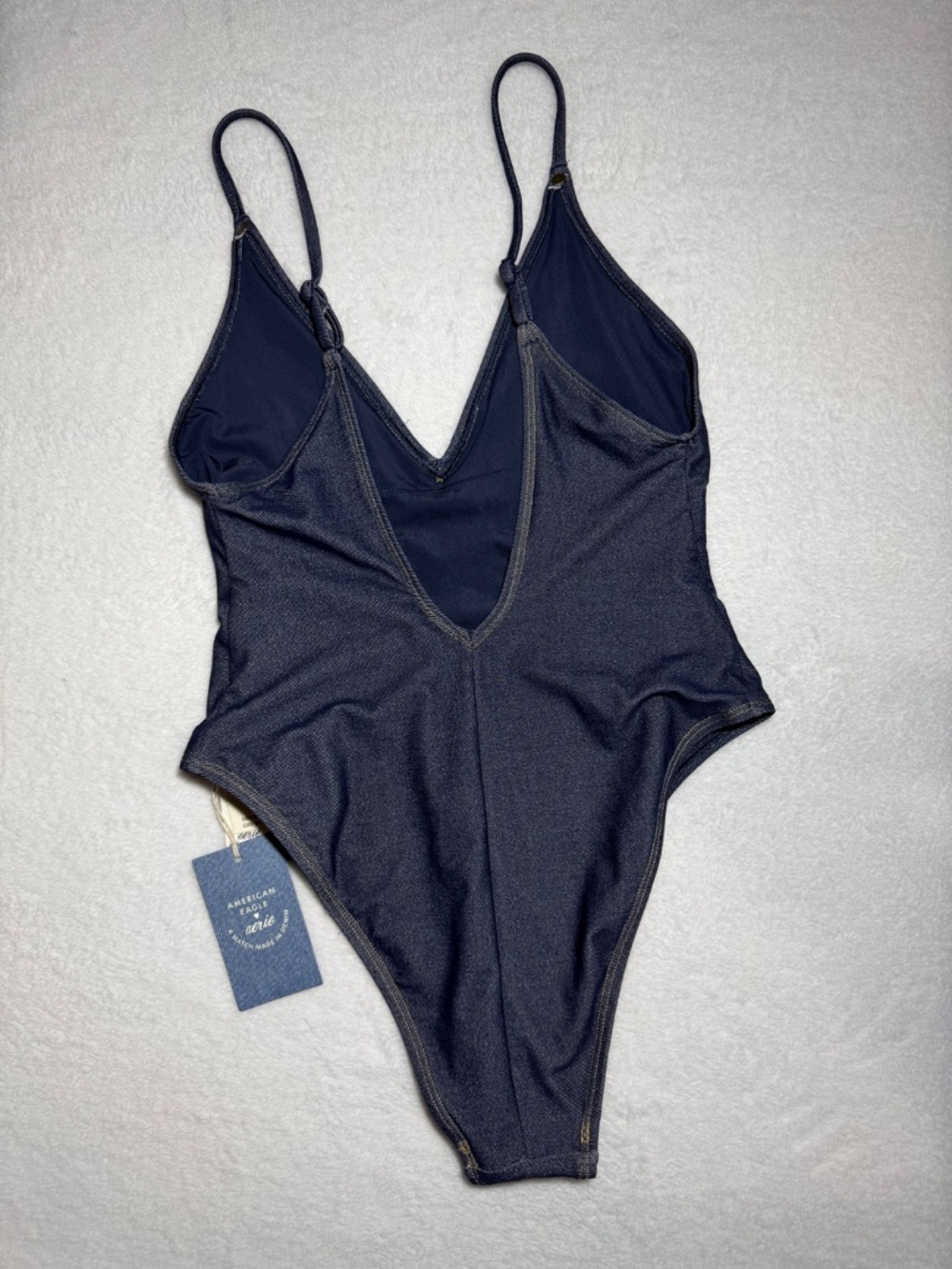 NWT Aerie x AE Match Made in Denim One-Piece Swimsuit V-Neck Size Small (Q10) - Picture 4 of 6